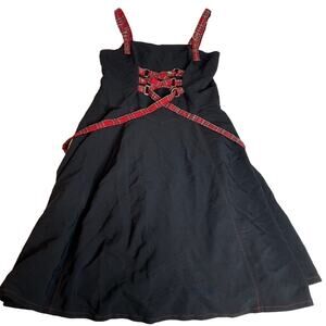 LIP SERVICE Black Red Lace Up Black Maxi‎ Dress Plaid Punk Alt Goth 12